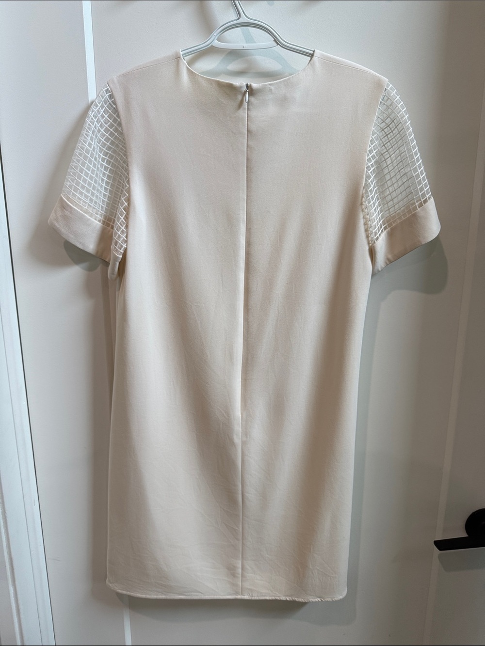 Cream Short-Sleeve Shift Dress with Textured Sleeve Detail - Picture 3 of 3